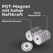 Starker Neodym Topfmagnet 40 mm 52 kg Haftkraft NiCuNi beschichtet