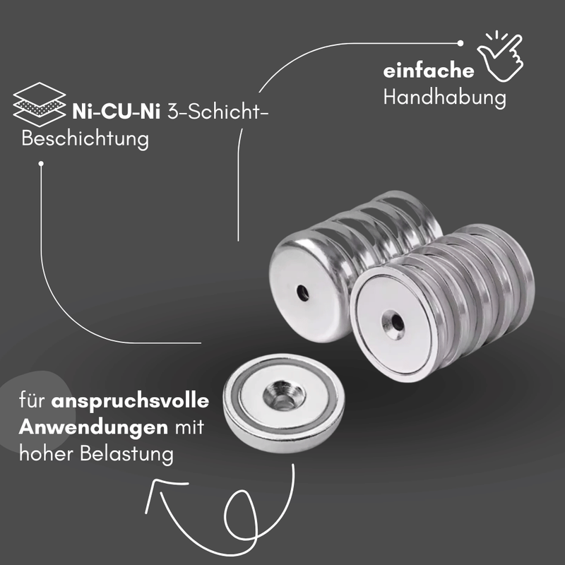 Topfmagnet mit Senkbohrung Ø40 mm Neodym Magnet M3 für Schraubbefestigung