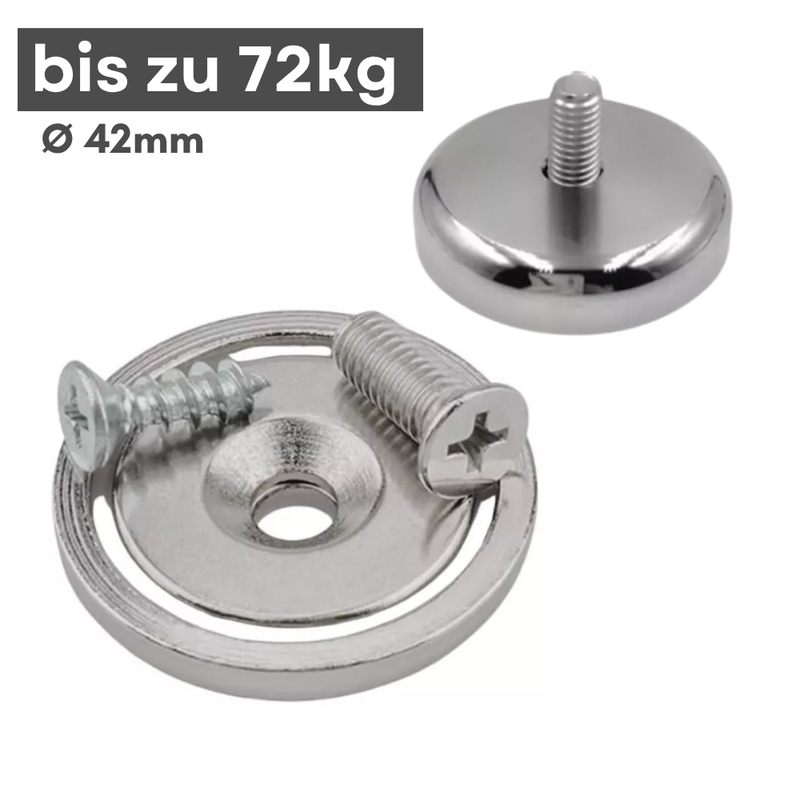 Neodymium pot magnet with countersunk hole Ø 42 mm – holding force approx. 72 kg – thread M6 – coating: NiCuNi