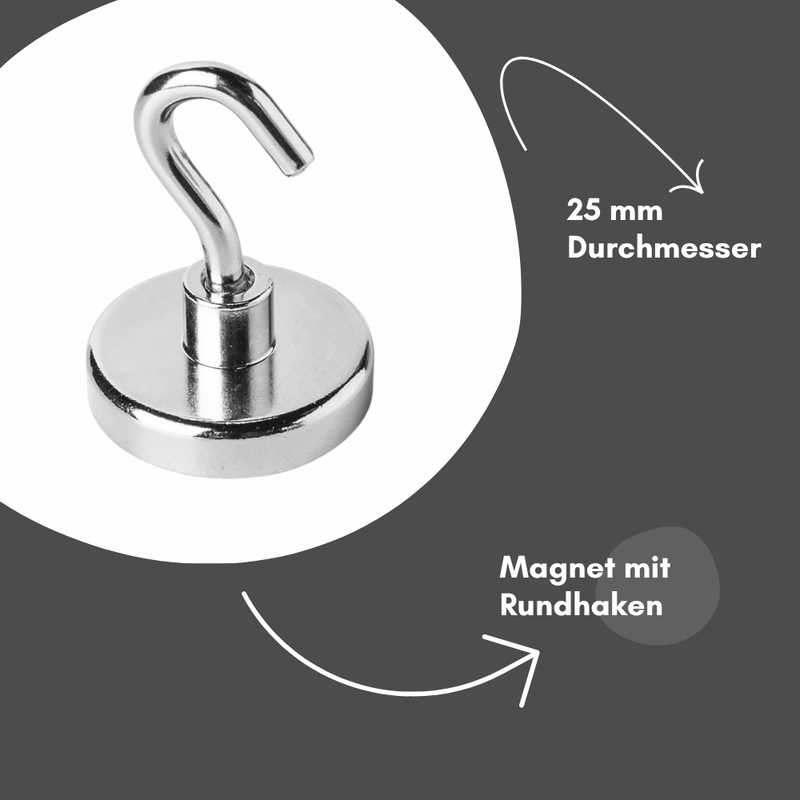 Magnetic hook pot magnet with hook D 25 mm 24 kg neodymium magnet M4 thread