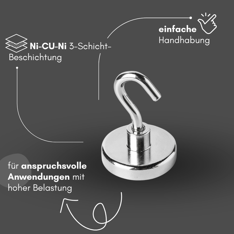 Magnetic hook pot magnet with hook D 32 mm 37 kg neodymium magnet M5 thread