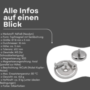 Neodym Topfmagnet Ø16 mm mit Senkbohrung 8 kg Haltekraft M3 Gewinde