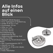 Neodym Topfmagnet Ø20 mm mit Senkbohrung 12 kg Haltekraft M4 Gewinde