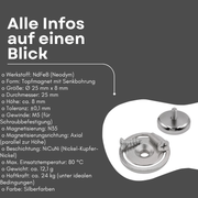 Neodym Topfmagnet Ø25 mm mit Senkbohrung 24 kg Haltekraft M5 Gewinde