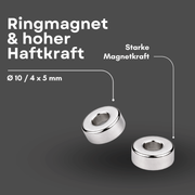 Präzisions-Ringmagnet NdFeB Ø 10/4x5 mm Toleranz ±0,05 mm silber