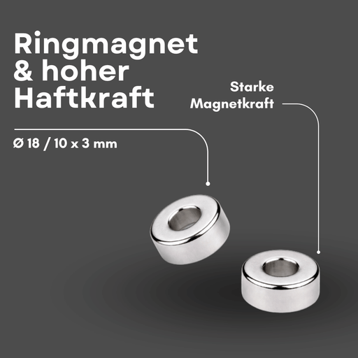 Neodym Ringmagnet 18/10x3 mm N35 Haftkraft 2,3 kg