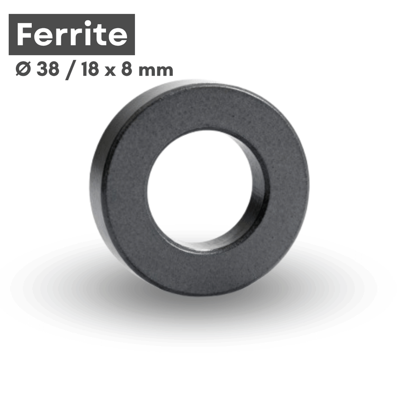 Ferrit Ringmagnet 38x18x8 mm Y30 mit 18 mm Bohrung stark