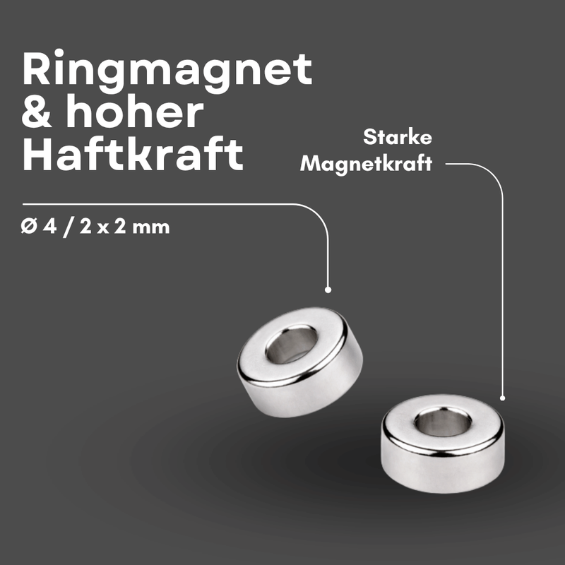 Vernickelter Neodym-Ringmagnet 4x2x2 mm, korrosionsgeschützt, 80°C