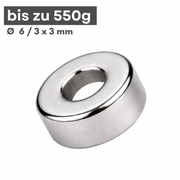 Neodym Ringmagnet 6x3x3 mm N42 vernickelt mit 3 mm Bohrung