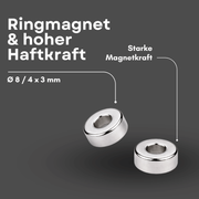 Präzisions-Ringmagnet NdFeB Ø 8/4x3 mm Toleranz ±0,05 mm silber