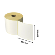 Thermodruck-Etikettenrolle 100 x 100 mm mit Maßangaben in Nahaufnahme