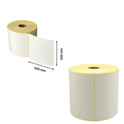 Thermodruck-Etikettenrolle mit Maßangaben 100 x 100 mm pro Etikett