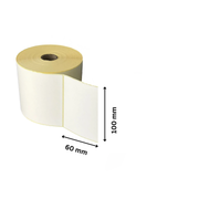 Thermodruck-Etikettenrolle 100 x 60 mm mit Maßangaben in Nahaufnahme
