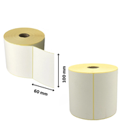 Thermodruck-Etikettenrolle mit Maßangaben 100 x 60 mm pro Etikett