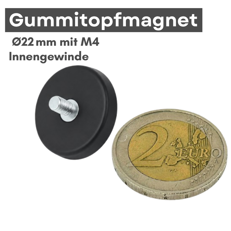 Neodym Magnet Gummitopfmagnet Ø 22 mm M4 Gewindezapfen – hohe 5,9 kg Haftkraft Schutzbeschichtung