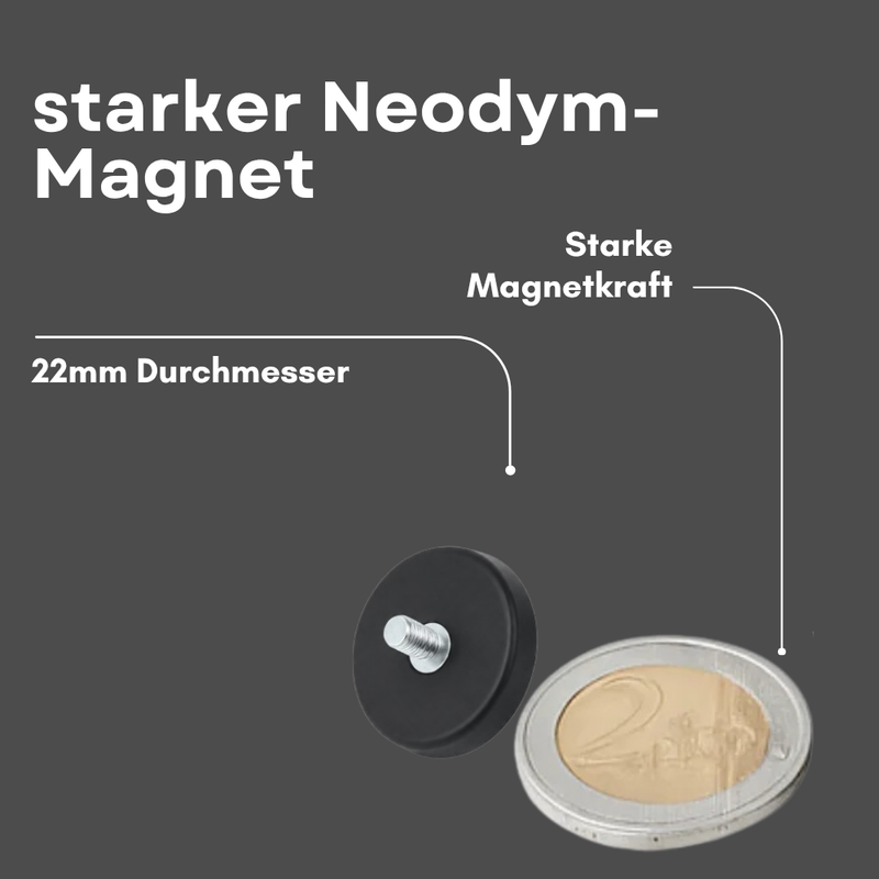 Neodym Magnet Gummitopfmagnet Ø 22 mm M4 Gewindezapfen – hohe 5,9 kg Haftkraft Schutzbeschichtung