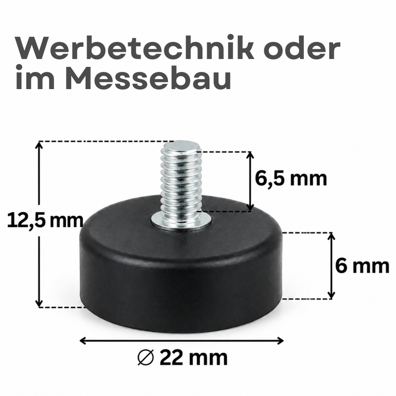 Neodym Magnet Gummitopfmagnet Ø 22 mm M4 Gewindezapfen – hohe 5,9 kg Haftkraft Schutzbeschichtung