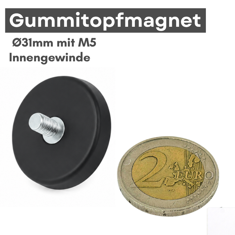 Neodym Magnet Gummitopfmagnet Ø 31 mm M5 Gewindezapfen – hohe 8 kg Haftkraft Schutzbeschichtung