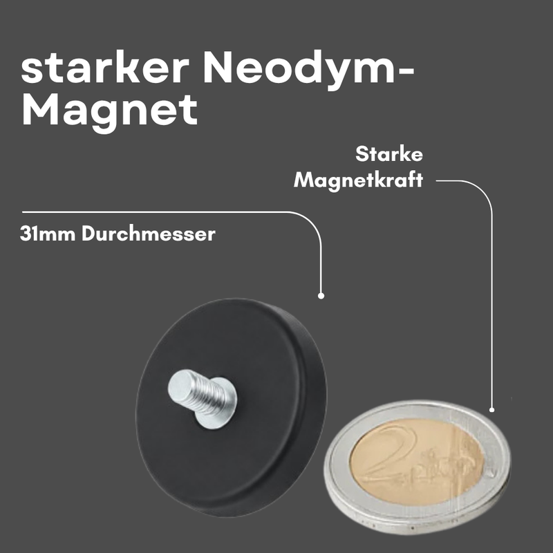 Neodym Magnet Gummitopfmagnet Ø 31 mm M5 Gewindezapfen – hohe 8 kg Haftkraft Schutzbeschichtung