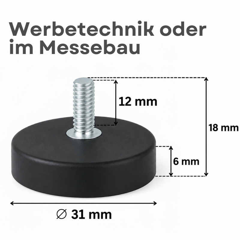 Neodym Magnet Gummitopfmagnet Ø 31 mm M5 Gewindezapfen – hohe 8 kg Haftkraft Schutzbeschichtung