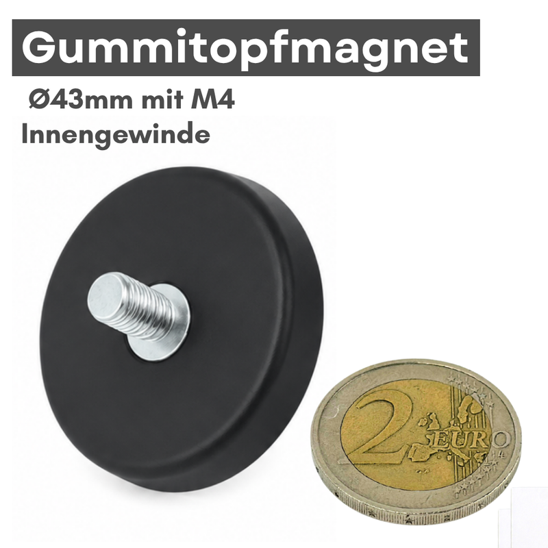Neodym Magnet Gummitopfmagnet Ø 43 mm M4 Gewindezapfen – hohe 10 kg Haftkraft Schutzbeschichtung