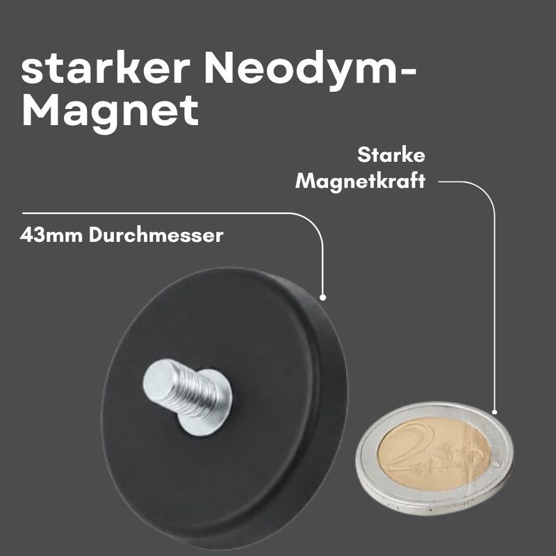 Neodym Magnet Gummitopfmagnet Ø 43 mm M4 Gewindezapfen – hohe 10 kg Haftkraft Schutzbeschichtung