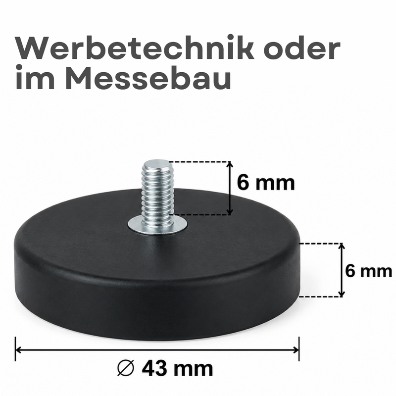 Neodym Magnet Gummitopfmagnet Ø 43 mm M4 Gewindezapfen – hohe 10 kg Haftkraft Schutzbeschichtung