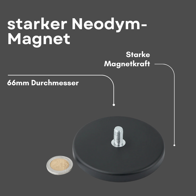 Gummitopfmagnet Ø66 mm mit M8 Innengewinde – starker Neodym-Magnet mit Schutzbeschichtung