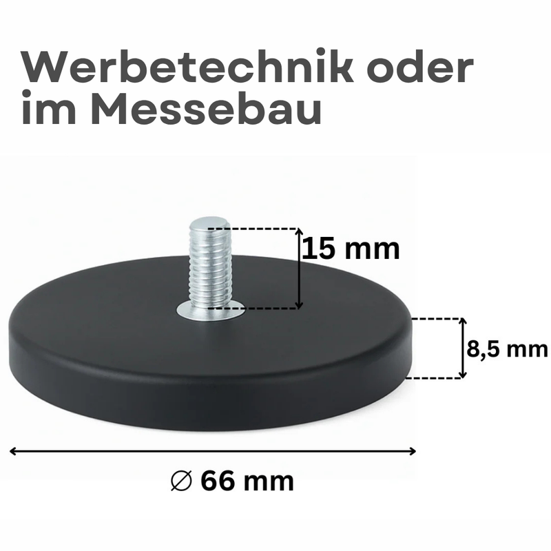 Gummitopfmagnet Ø66 mm mit M8 Innengewinde – starker Neodym-Magnet mit Schutzbeschichtung