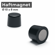 Runder schwarzer Magnet 10x8mm auf Haftmagnet-Board befestigt – ideal für Büroorganisation