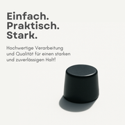 Detailaufnahme: runder schwarzer Magnet auf Metalltafel – kompakt & leistungsstark