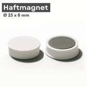 Runder weißer Haftmagnet 24x8mm auf Magnetboard im Büro verwendet
