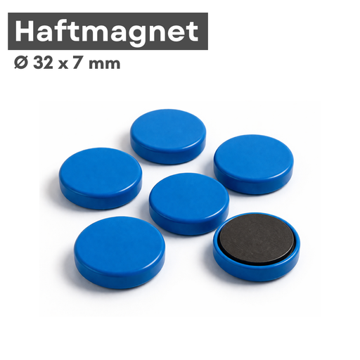 Blau Ferrit Haftmagnete 32x7 mm rund 6 Stück für Whiteboard und Kühlschrank