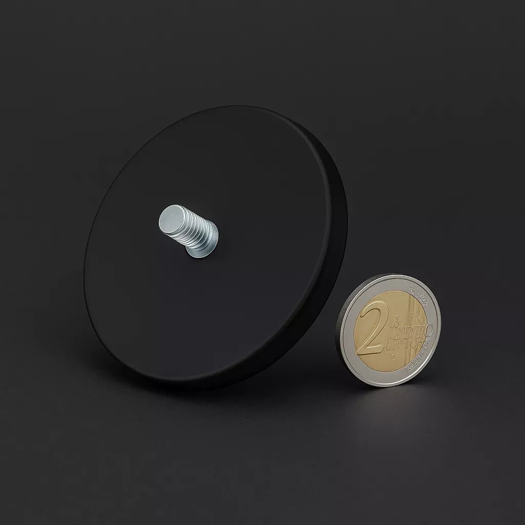 Gummierte Topfmagnete extra stark mit Gewinde für Montage auf Metalloberflächen ohne Kratzer